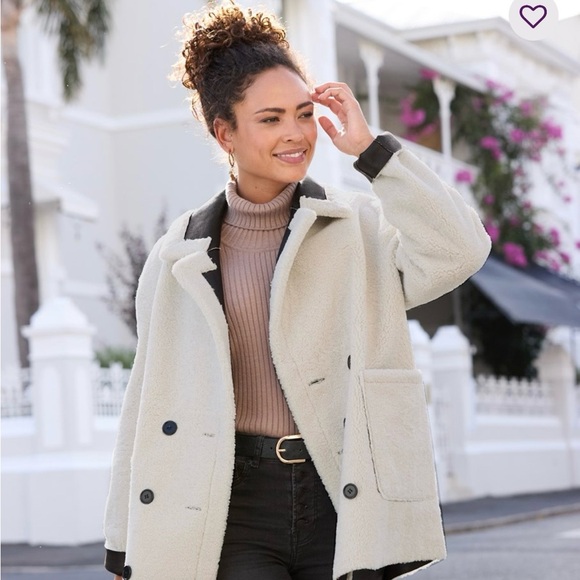 Lascana Jackets & Blazers - Lascana Women’s Reversible Double Breasted Coat Sz.6 Brown Ivory NEW WITHOUT TAG